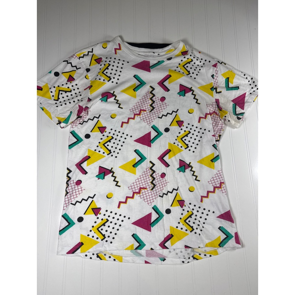 Knickerbocker Vintage‎ Design 90s Geometric Print T-Shirt Mens XL White Retro